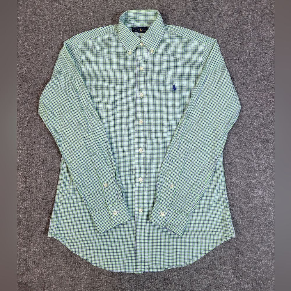 Polo Ralph Lauren Mens Button Up Shirt  Size S Green Blue Checkered Long Sleeve